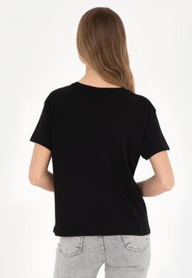 Kadın Siyah Bisiklet Yaka Tişört - 50285886041