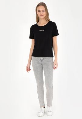 Kadın Siyah Bisiklet Yaka Tişört - 50285886041