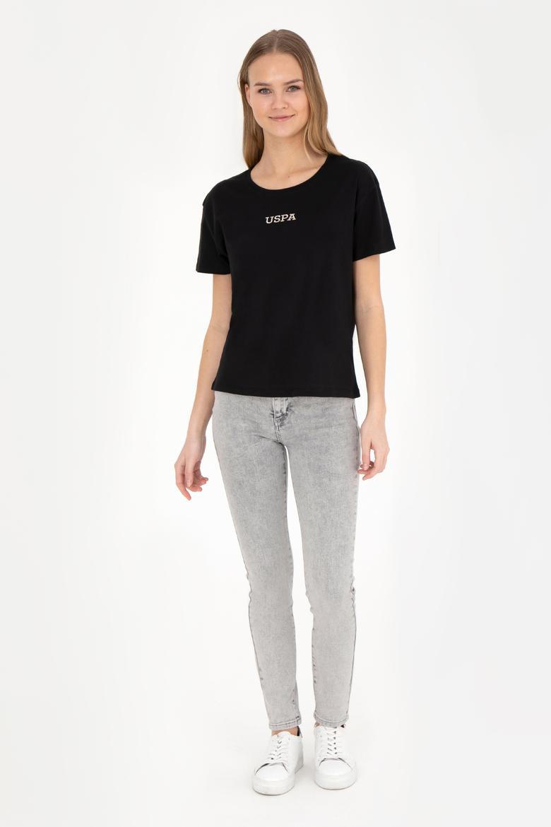 Kadın Siyah Bisiklet Yaka Tişört - 50285886041