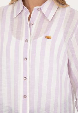 Kadın Lila Keten Görünümlü Uzun Kollu Gömlek - 50288408003