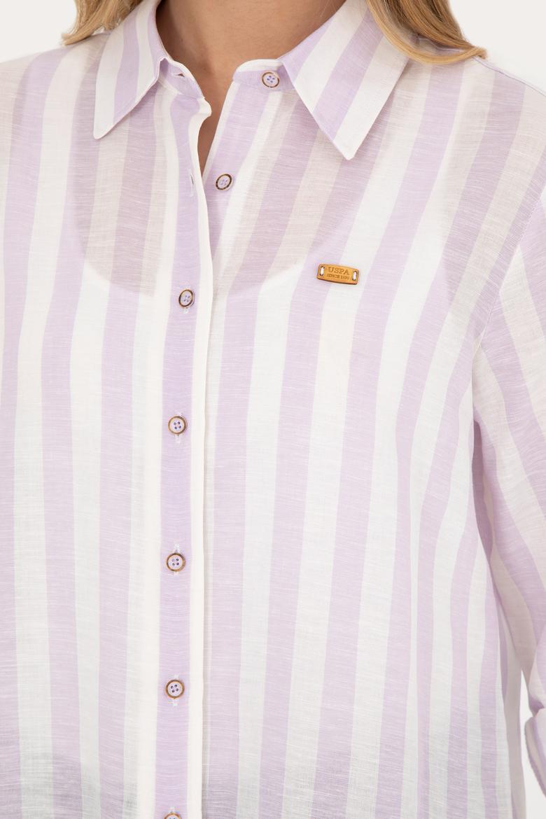 Kadın Lila Keten Görünümlü Uzun Kollu Gömlek - 50288408003