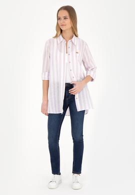 Kadın Lila Keten Görünümlü Uzun Kollu Gömlek - 50288408003