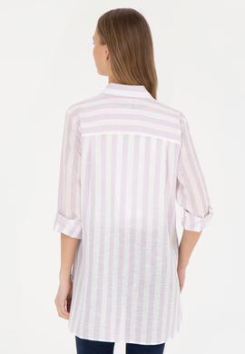 Kadın Lila Keten Görünümlü Uzun Kollu Gömlek - 50288408003