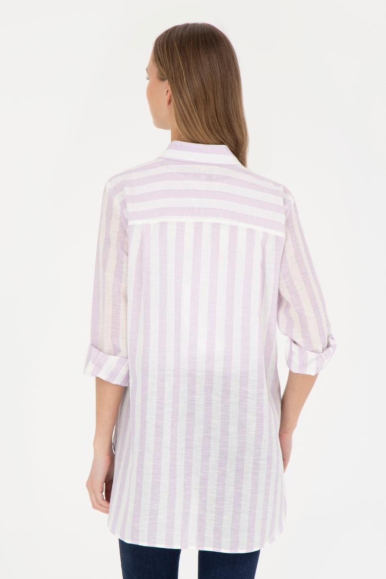 Kadın Lila Keten Görünümlü Uzun Kollu Gömlek - 50288408003