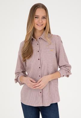 Kadın Bordo Uzun Kollu Çizgili Gömlek - 50272449020