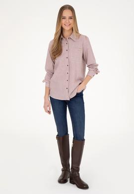 Kadın Bordo Uzun Kollu Çizgili Gömlek - 50272449020