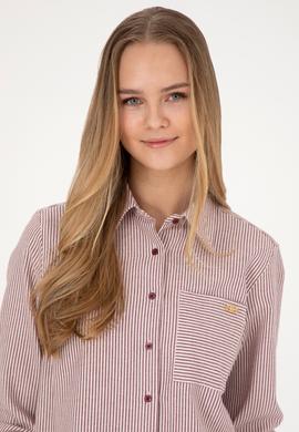 Kadın Bordo Uzun Kollu Çizgili Gömlek - 50272449020
