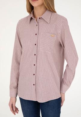 Kadın Bordo Uzun Kollu Çizgili Gömlek - 50272449020