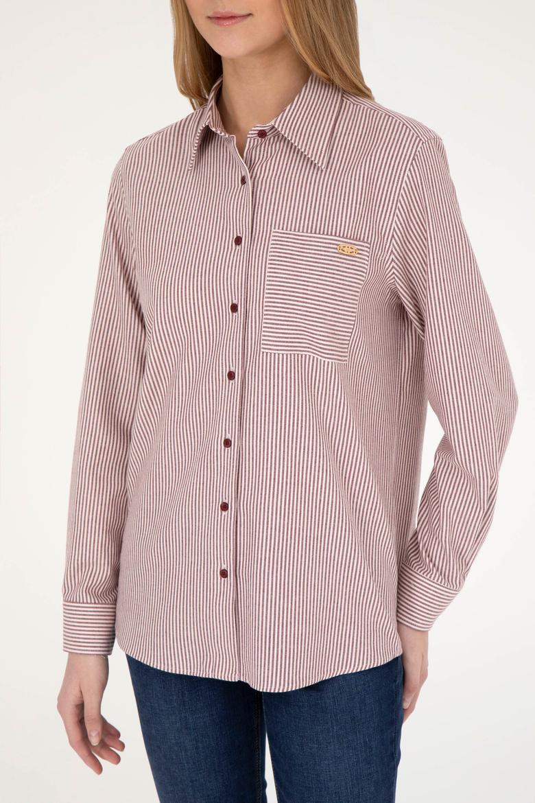 Kadın Bordo Uzun Kollu Çizgili Gömlek - 50272449020