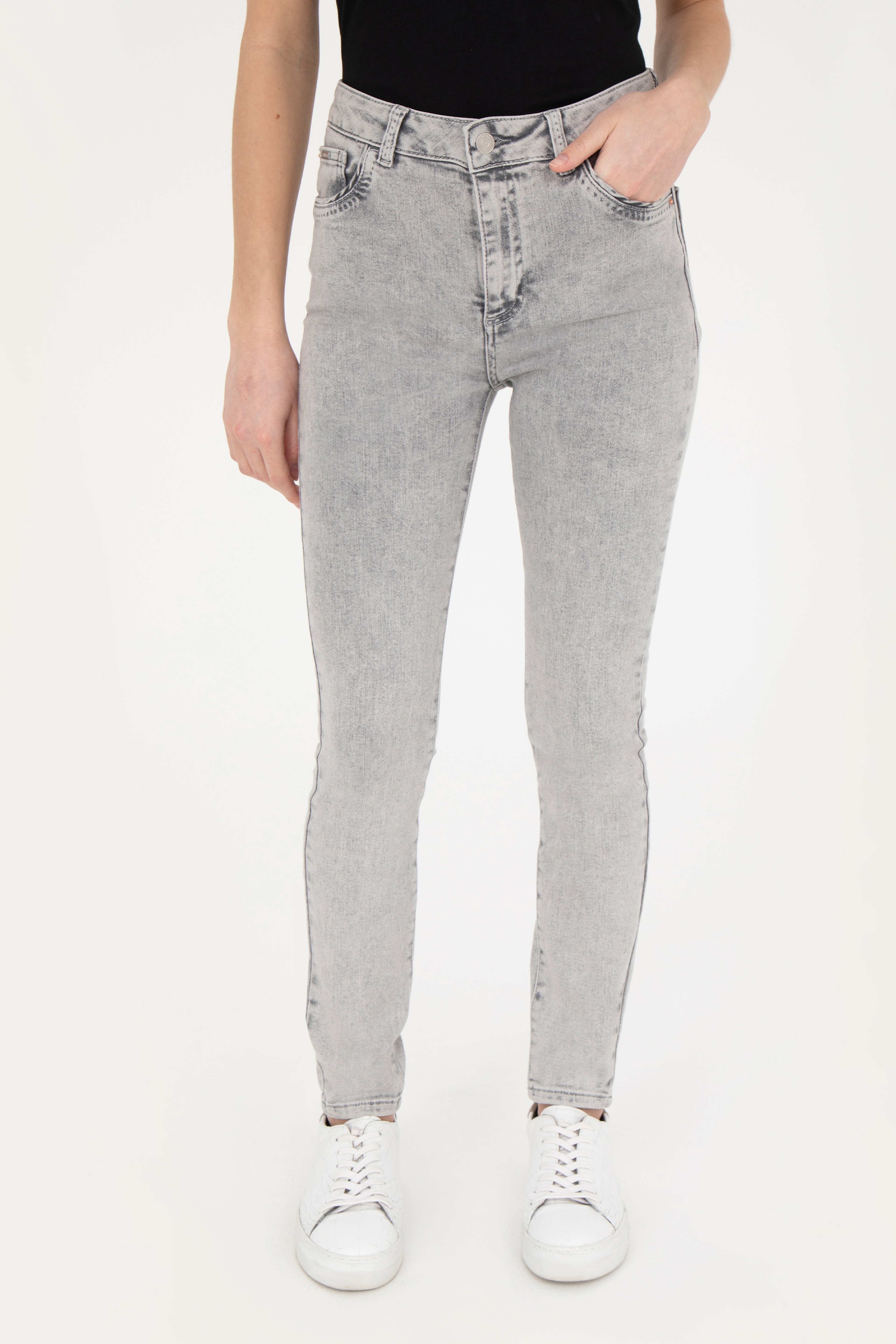 Kadın Gri Skinny Fit Jean Pantolon - Image 2
