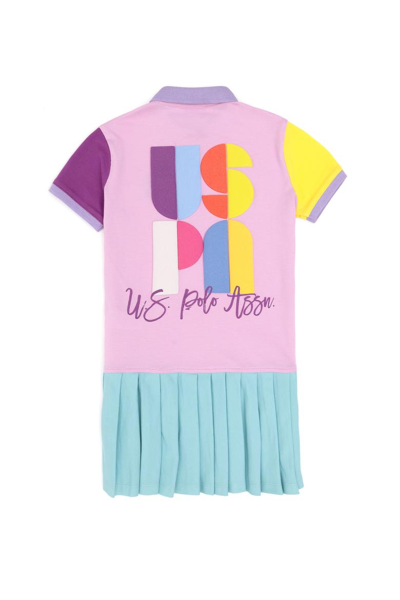 Kız Çocuk Pembe Polo Yaka Örme Elbise - 50283337019