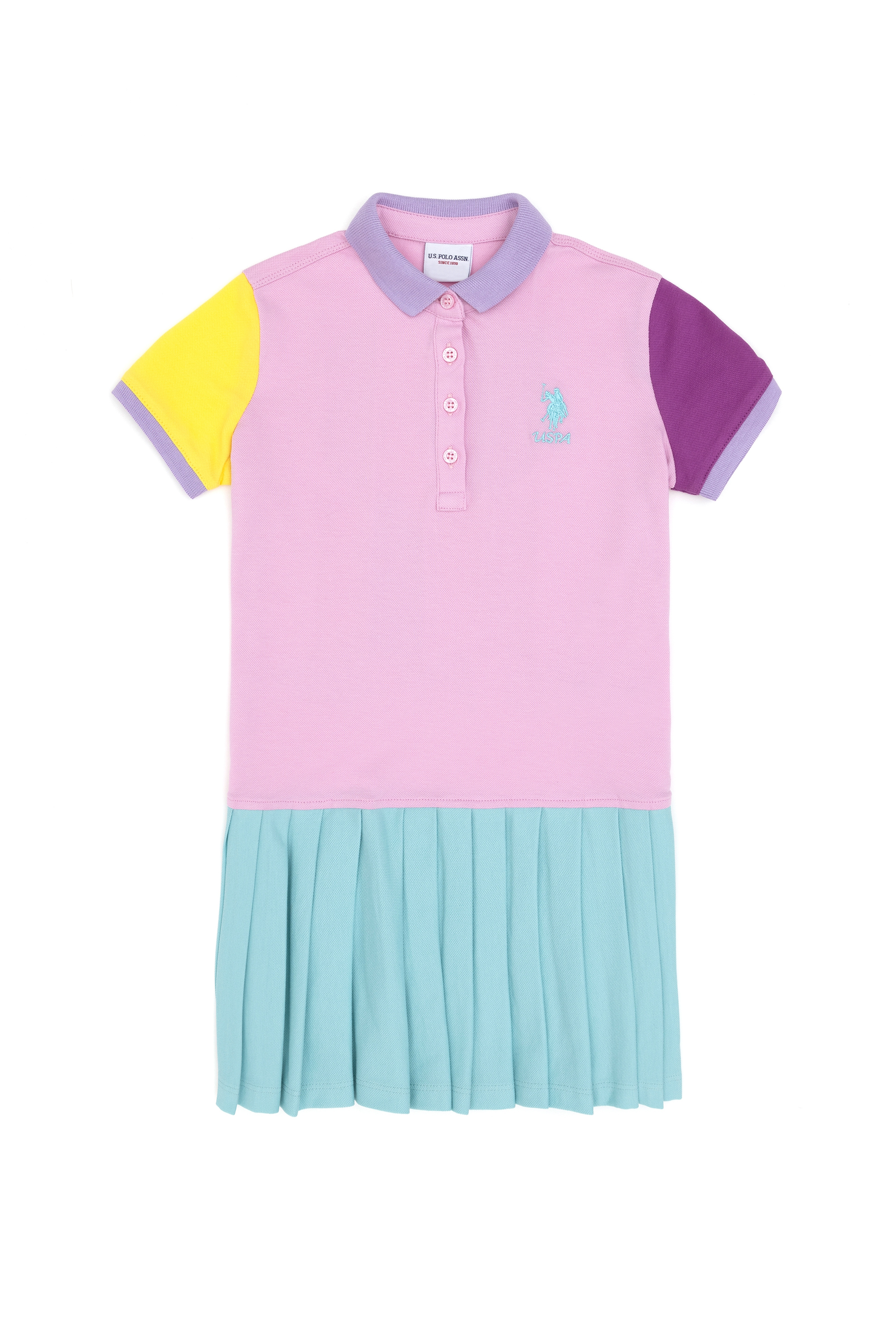 Kız Çocuk Pembe Polo Yaka Örme Elbise - Image 2