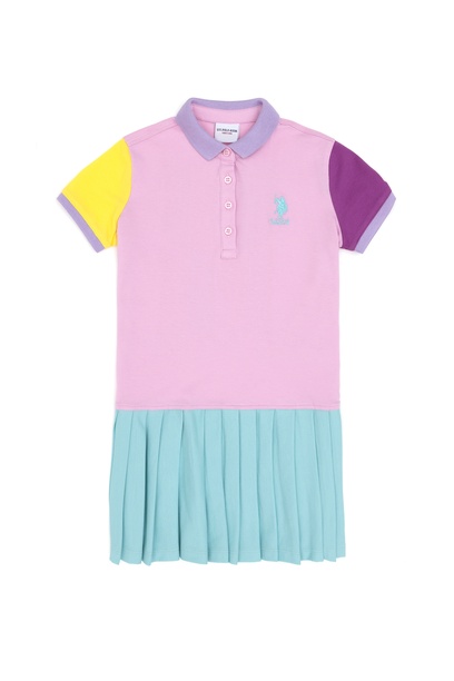 Kız Çocuk Pembe Polo Yaka Örme Elbise