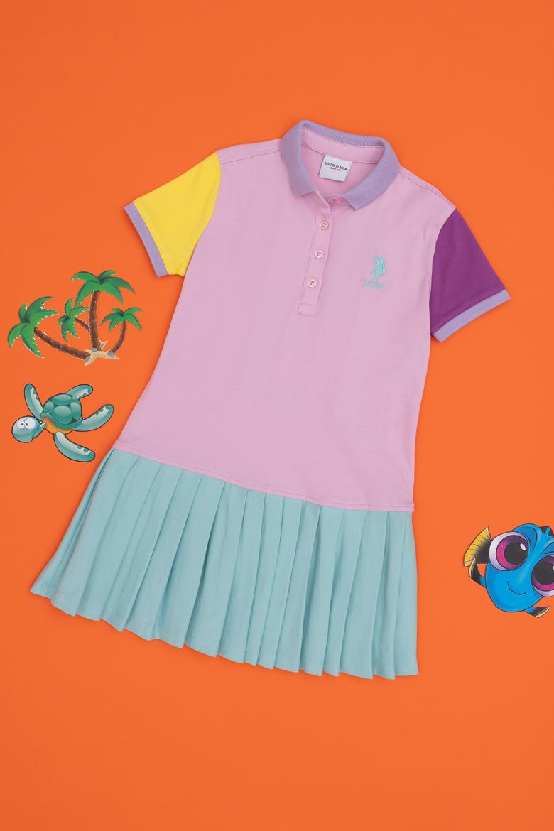 Kız Çocuk Pembe Polo Yaka Örme Elbise