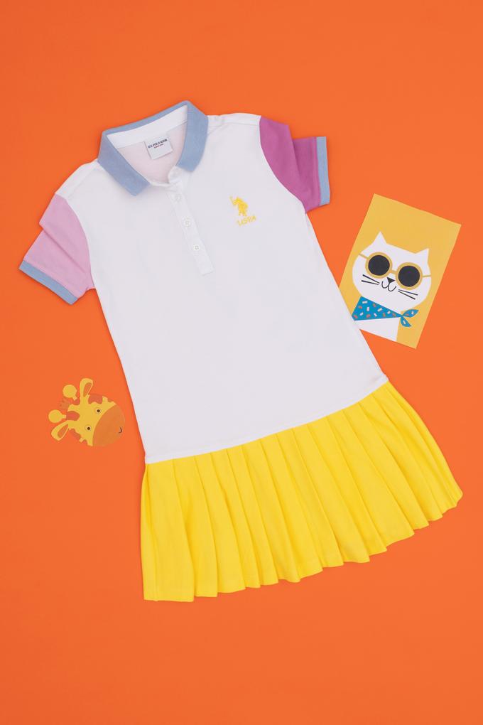 Kız Çocuk Beyaz Polo Yaka Örme Elbise