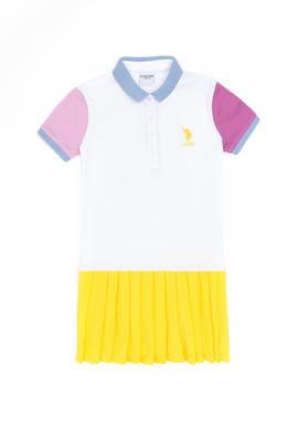 Kız Çocuk Beyaz Polo Yaka Örme Elbise - 50283337003