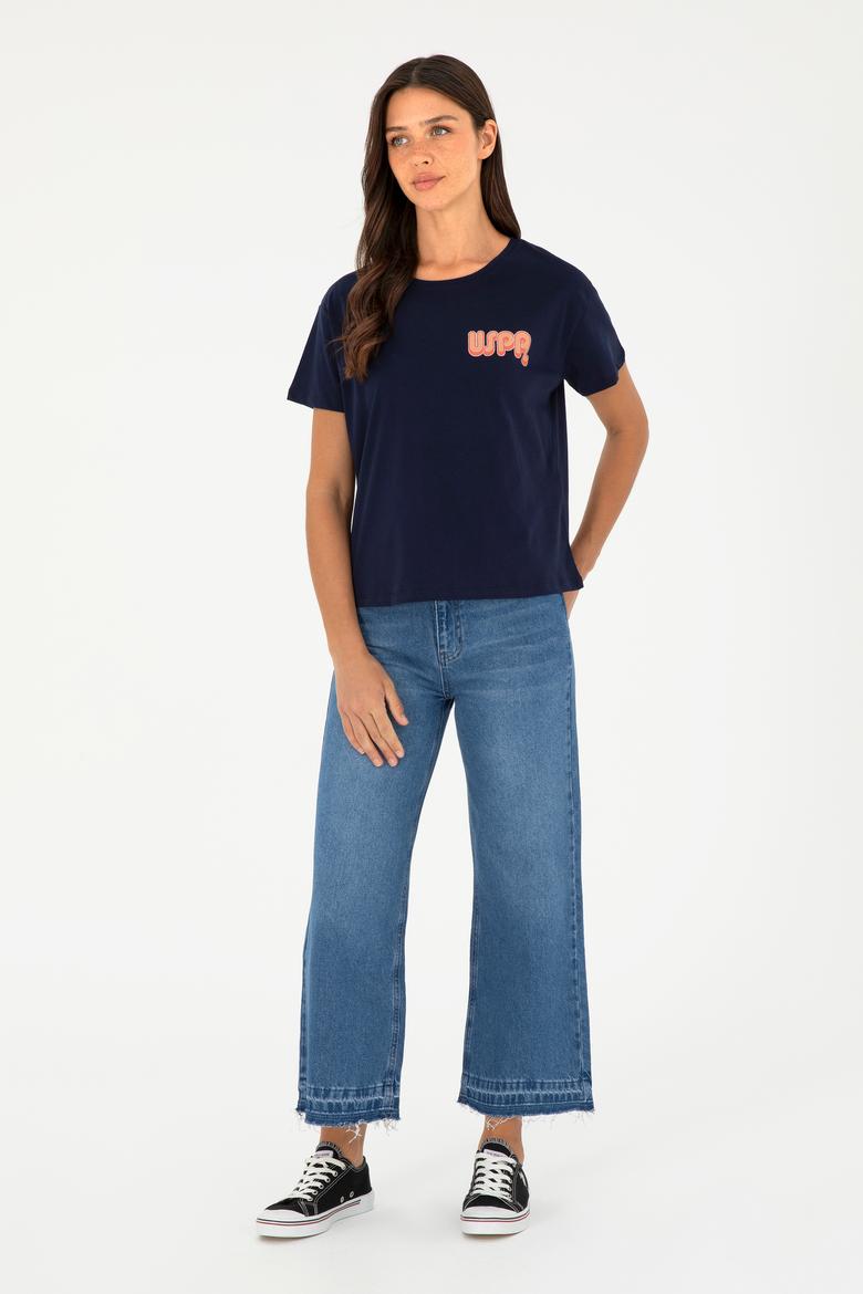 Kadın Lacivert Bisiklet Yaka Tişört - 50286050013