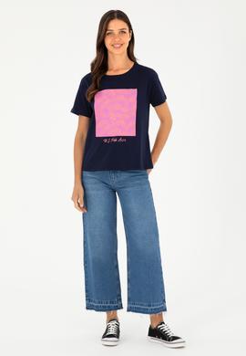 Kadın Lacivert Bisiklet Yaka Tişört - 50294760005