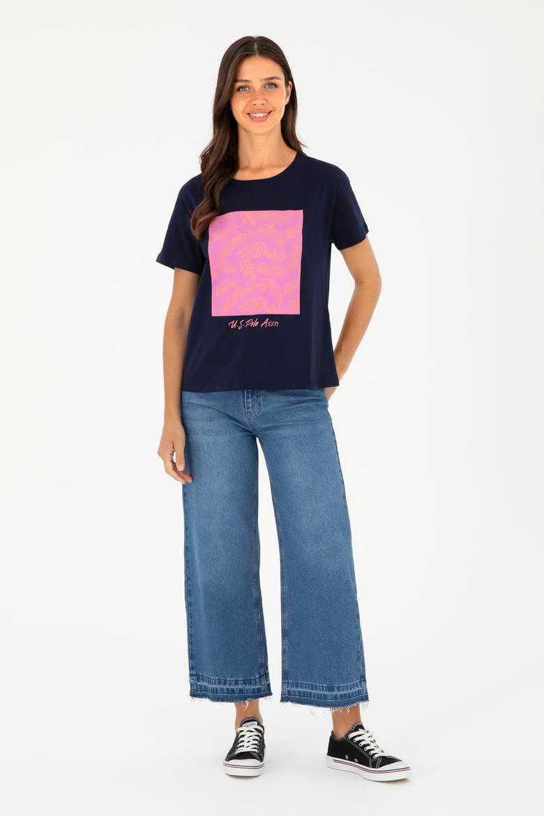 Kadın Lacivert Bisiklet Yaka Tişört - 50294760005