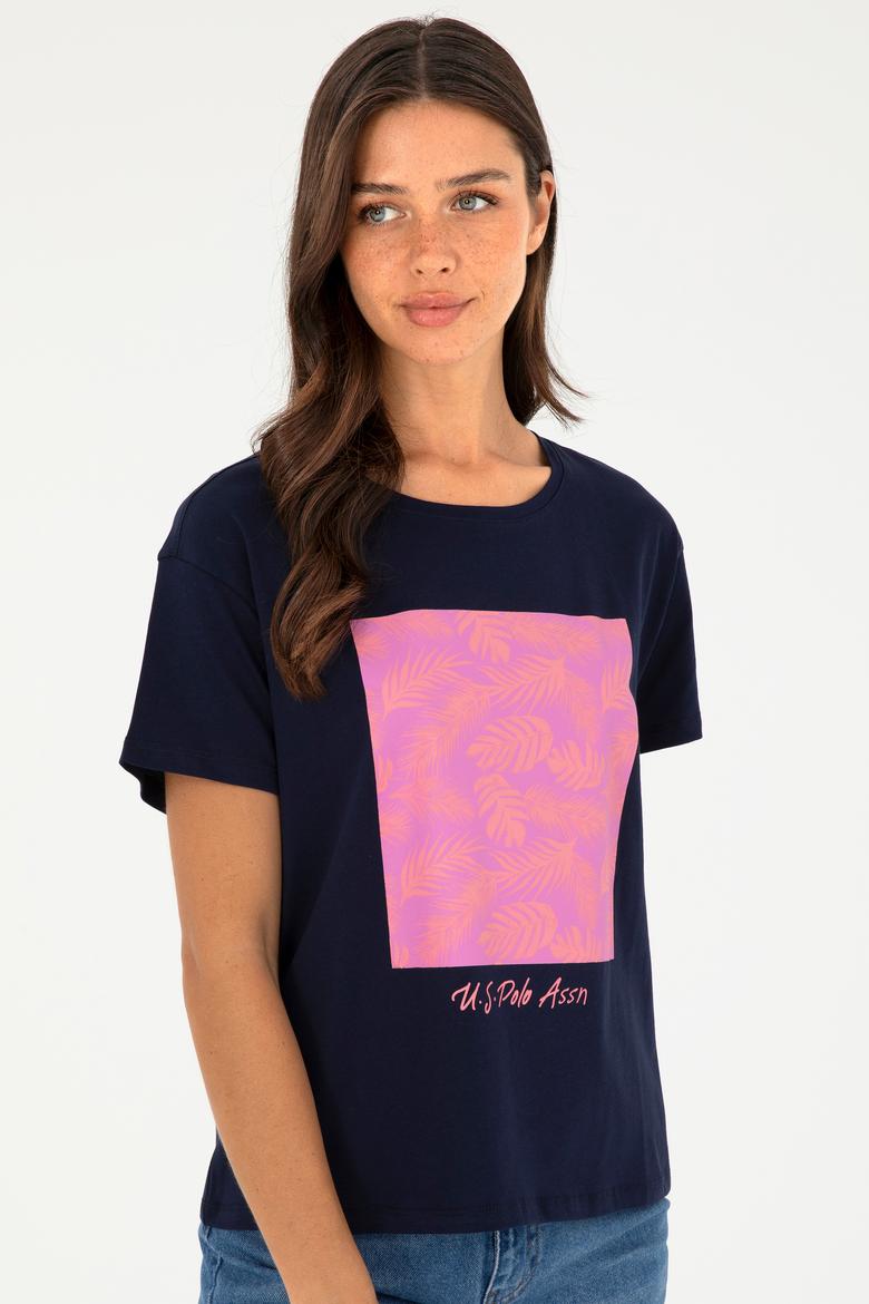 Kadın Lacivert Bisiklet Yaka Tişört - 50294760005