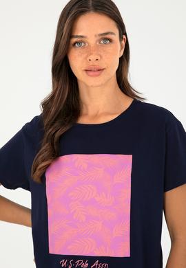 Kadın Lacivert Bisiklet Yaka Tişört - 50294760005