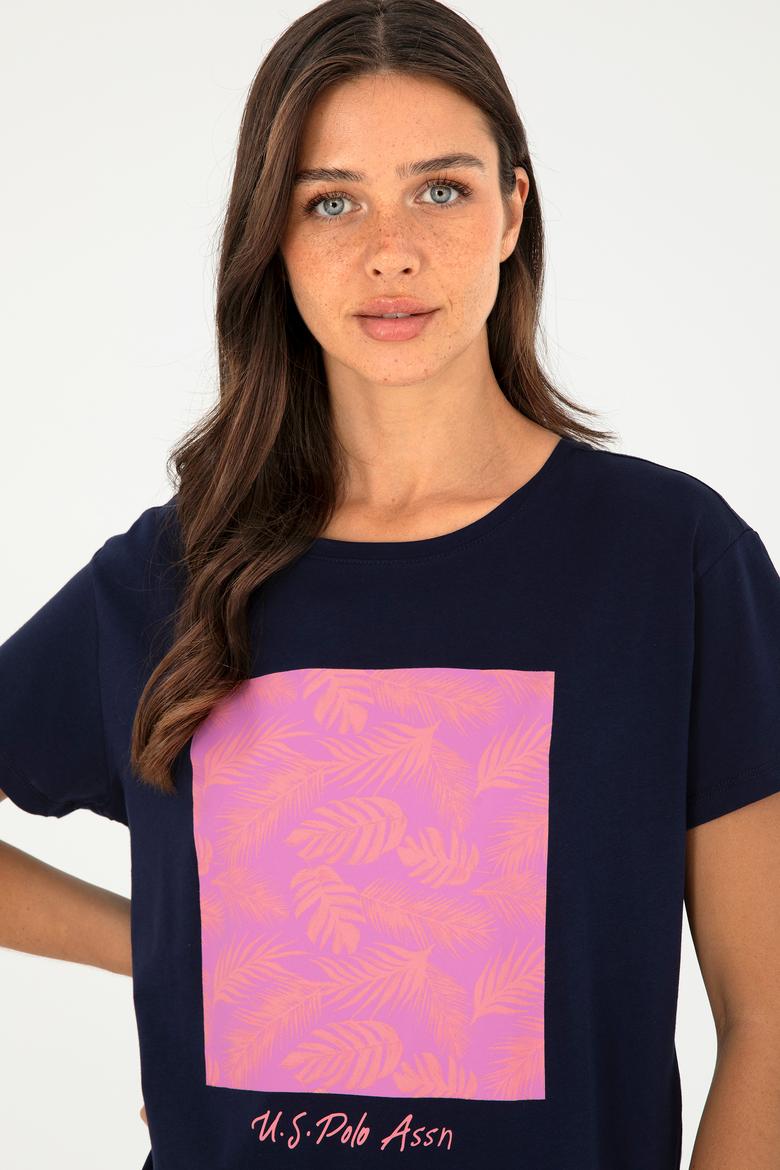 Kadın Lacivert Bisiklet Yaka Tişört - 50294760005