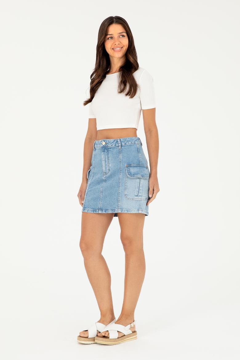 Kadın Açık Mavi Jean Etek - 50283315013