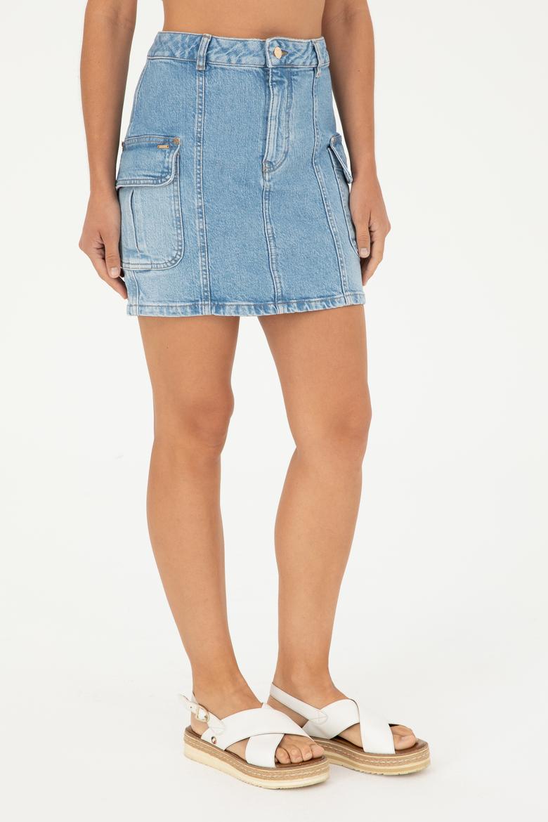 Kadın Açık Mavi Jean Etek - 50283315013