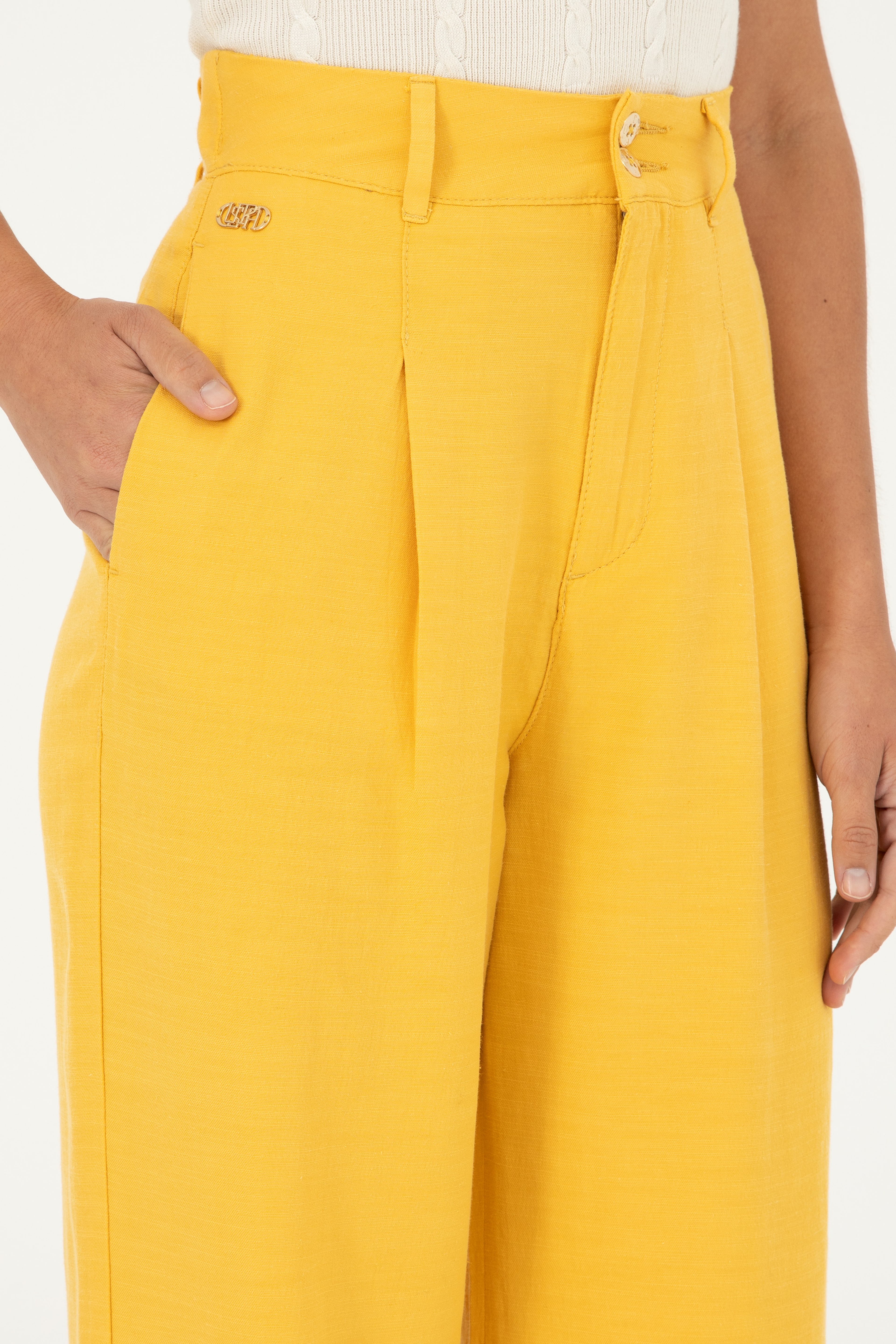 Kadın Safran Kanvas Pantolon - Image 5
