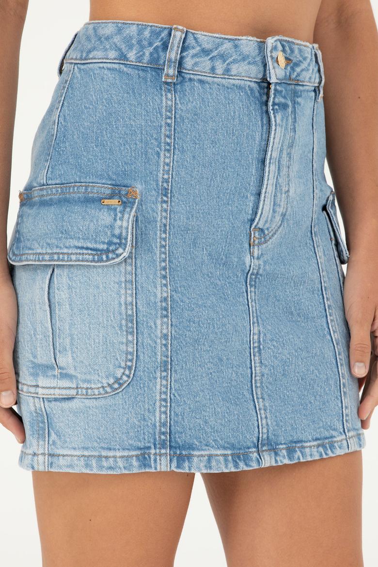 Kadın Açık Mavi Jean Etek - 50283315013