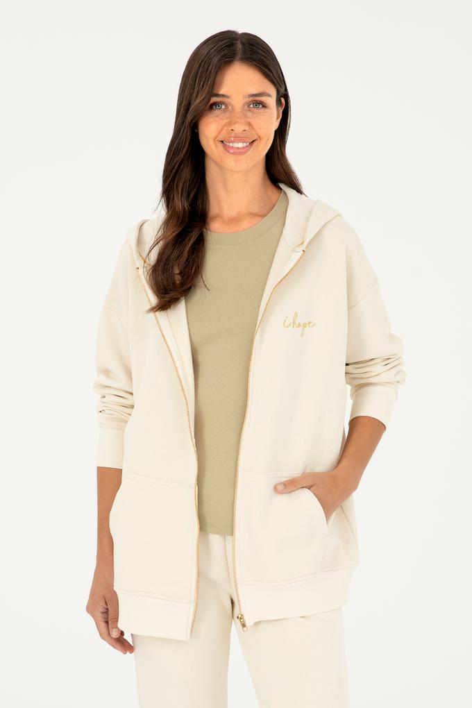 Kadın Krem Kapüşonlu Sweatshirt