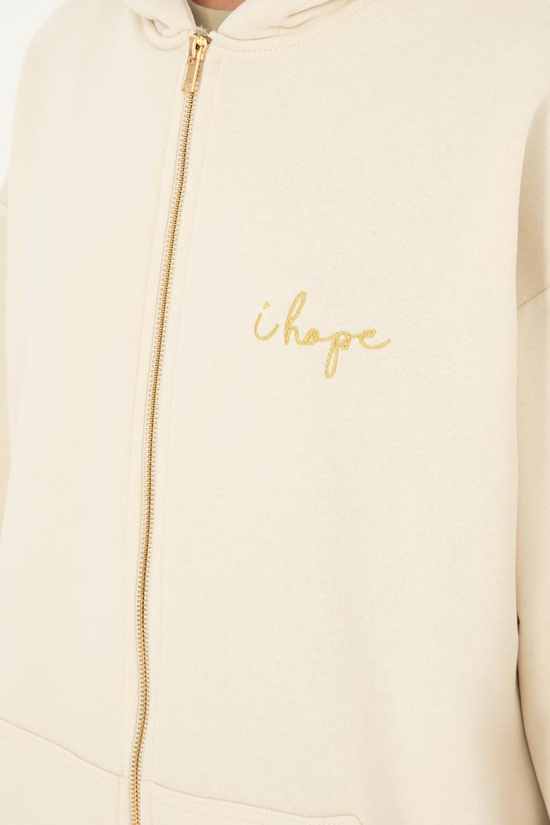 Kadın Krem Kapüşonlu Sweatshirt - 50297077006