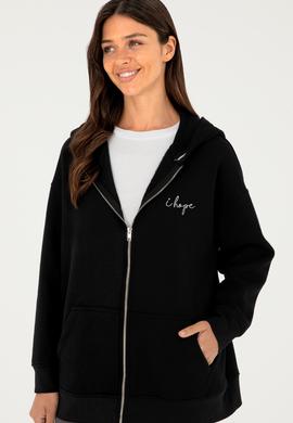 Kadın Siyah Kapüşonlu Sweatshirt - 50297077028