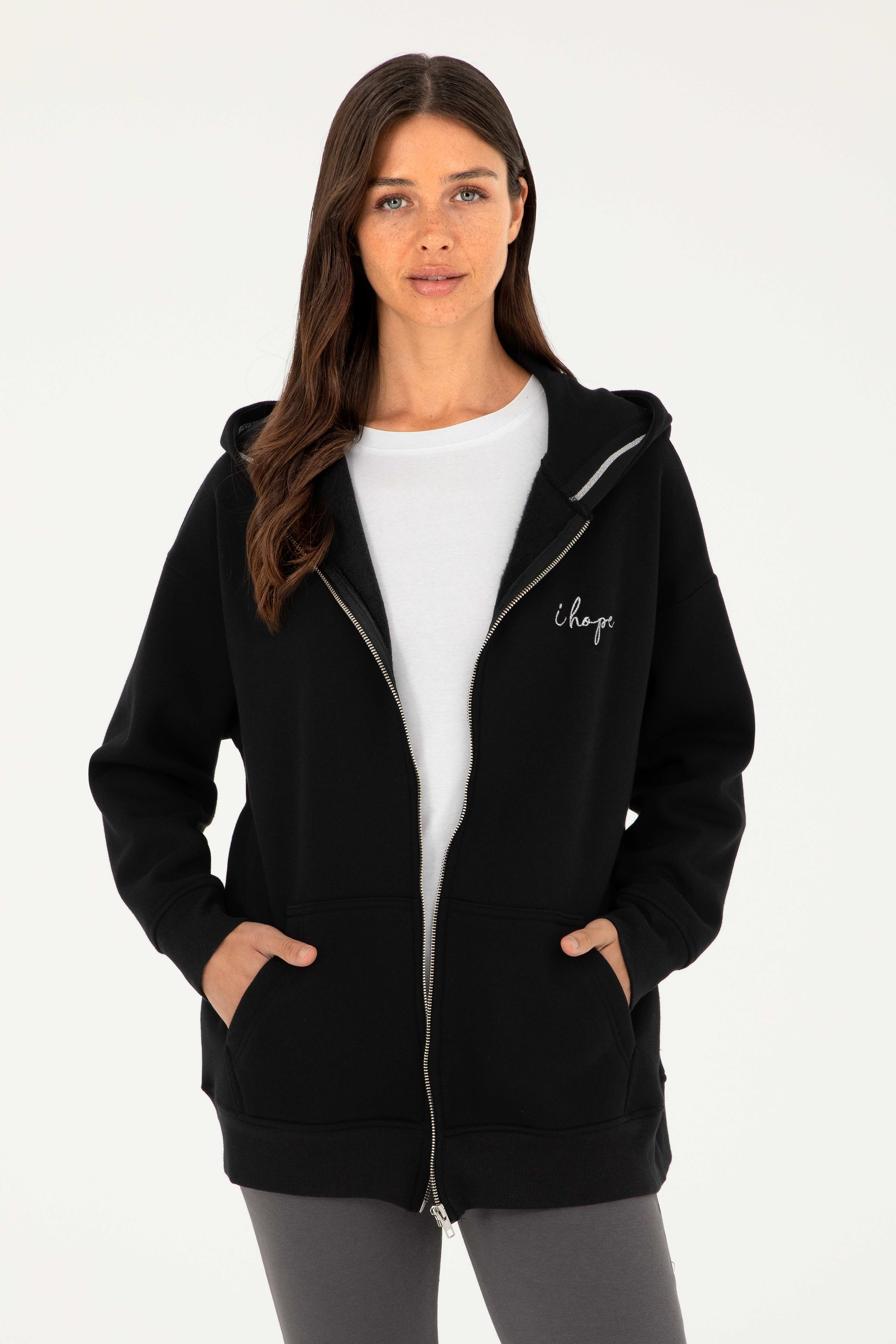 Kadın Siyah Kapüşonlu Sweatshirt - Image 1