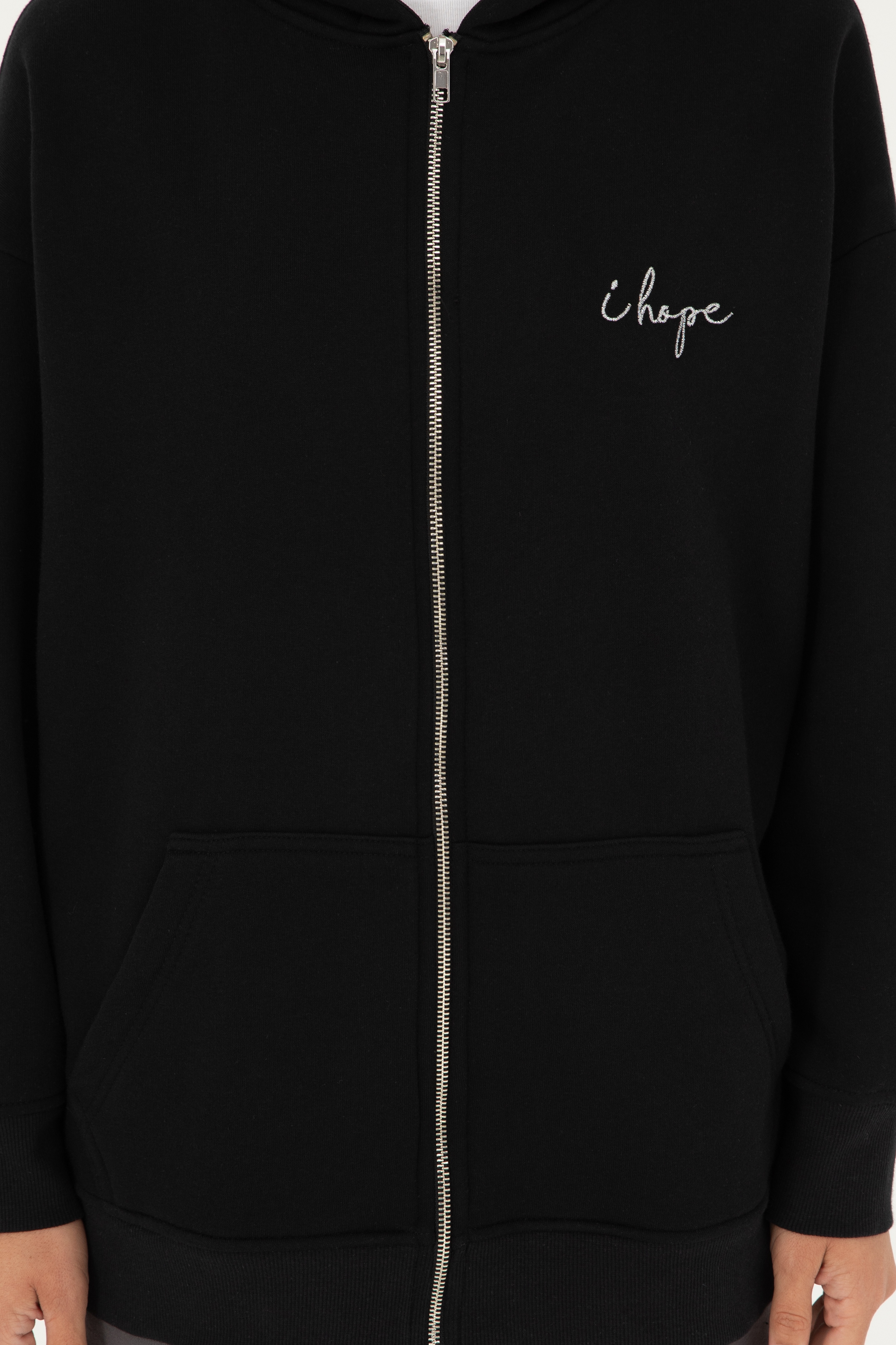 Kadın Siyah Kapüşonlu Sweatshirt - Image 6