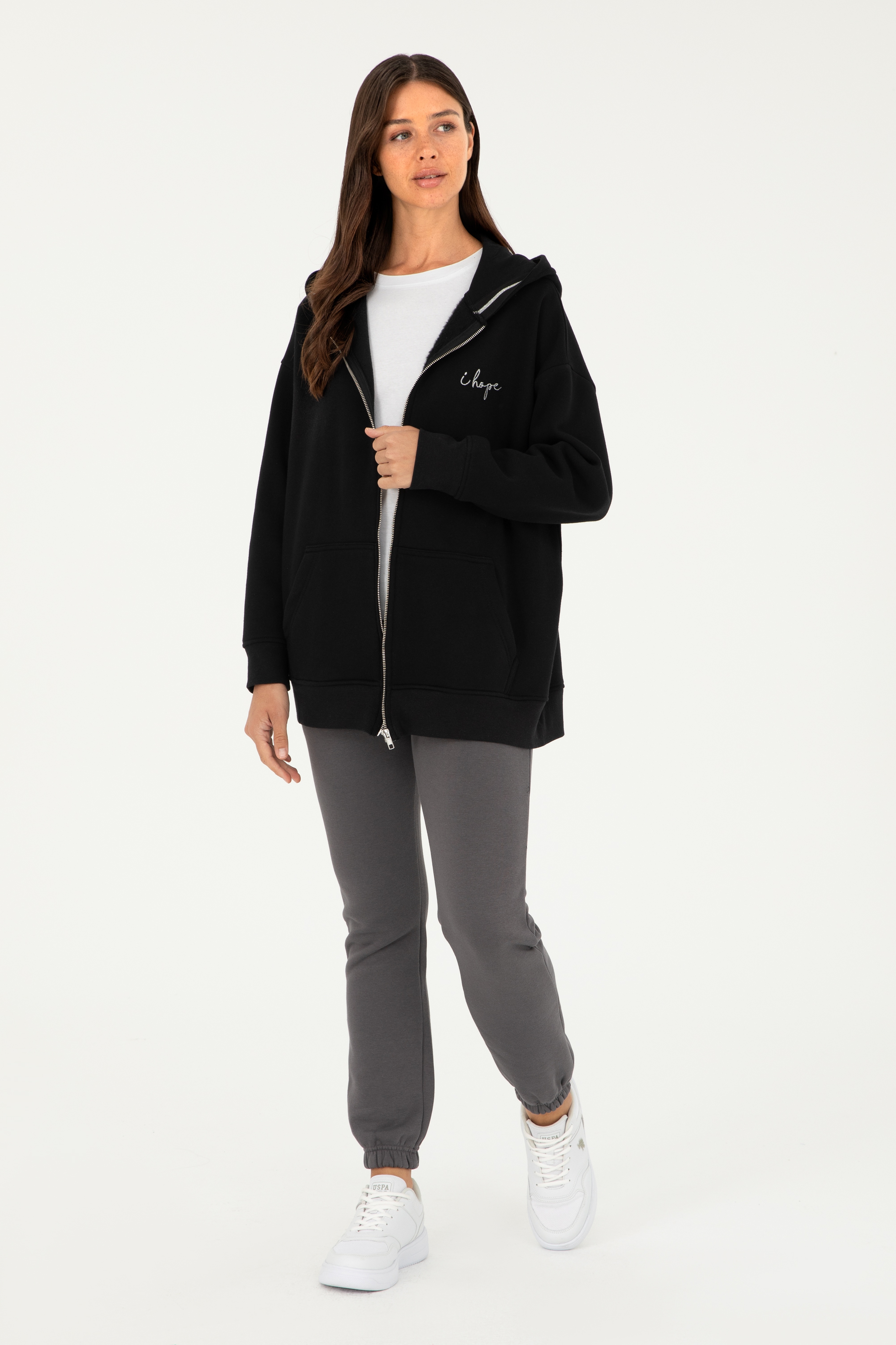 Kadın Siyah Kapüşonlu Sweatshirt