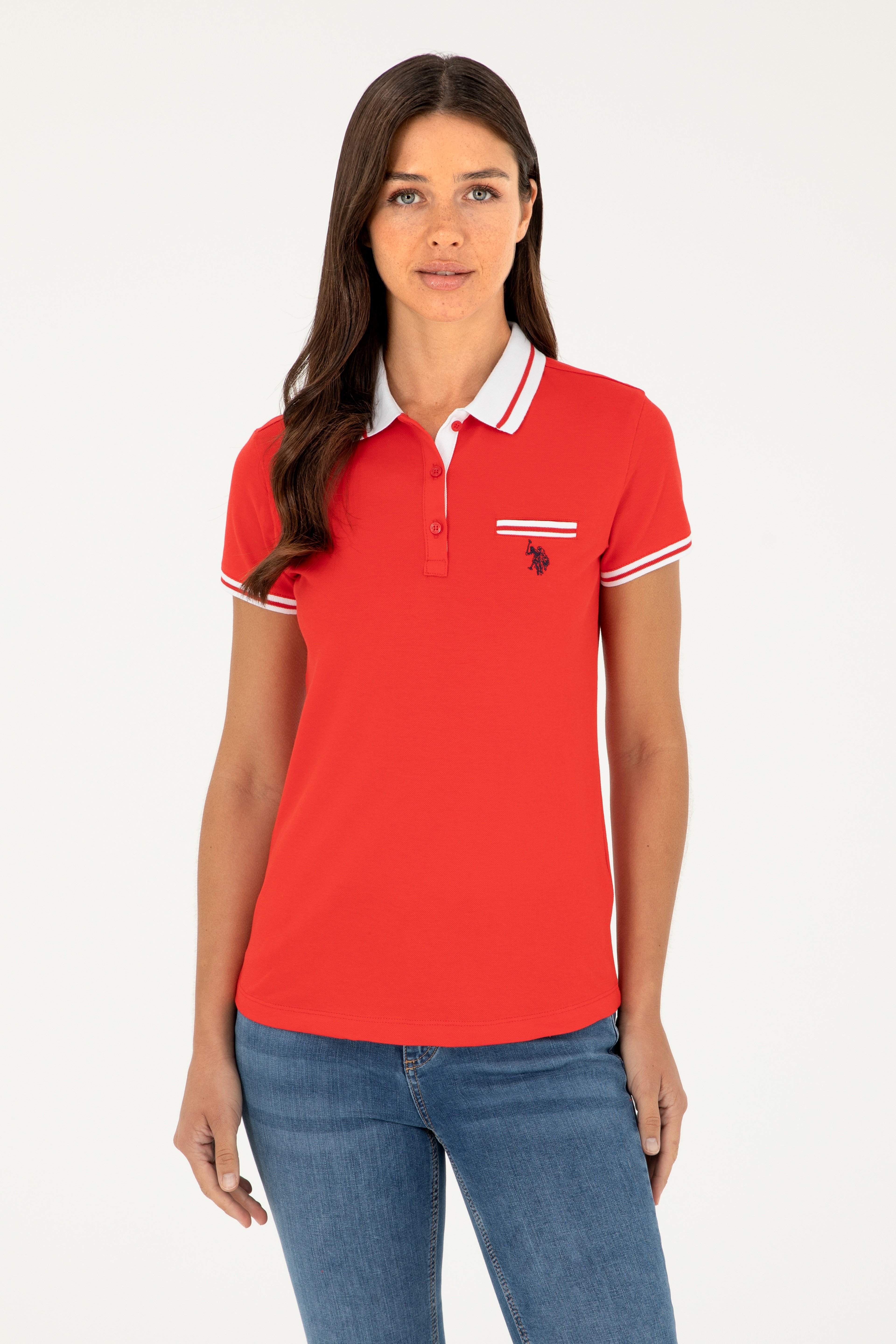 Kadın Kırmızı Polo Yaka Tişört - Image 1