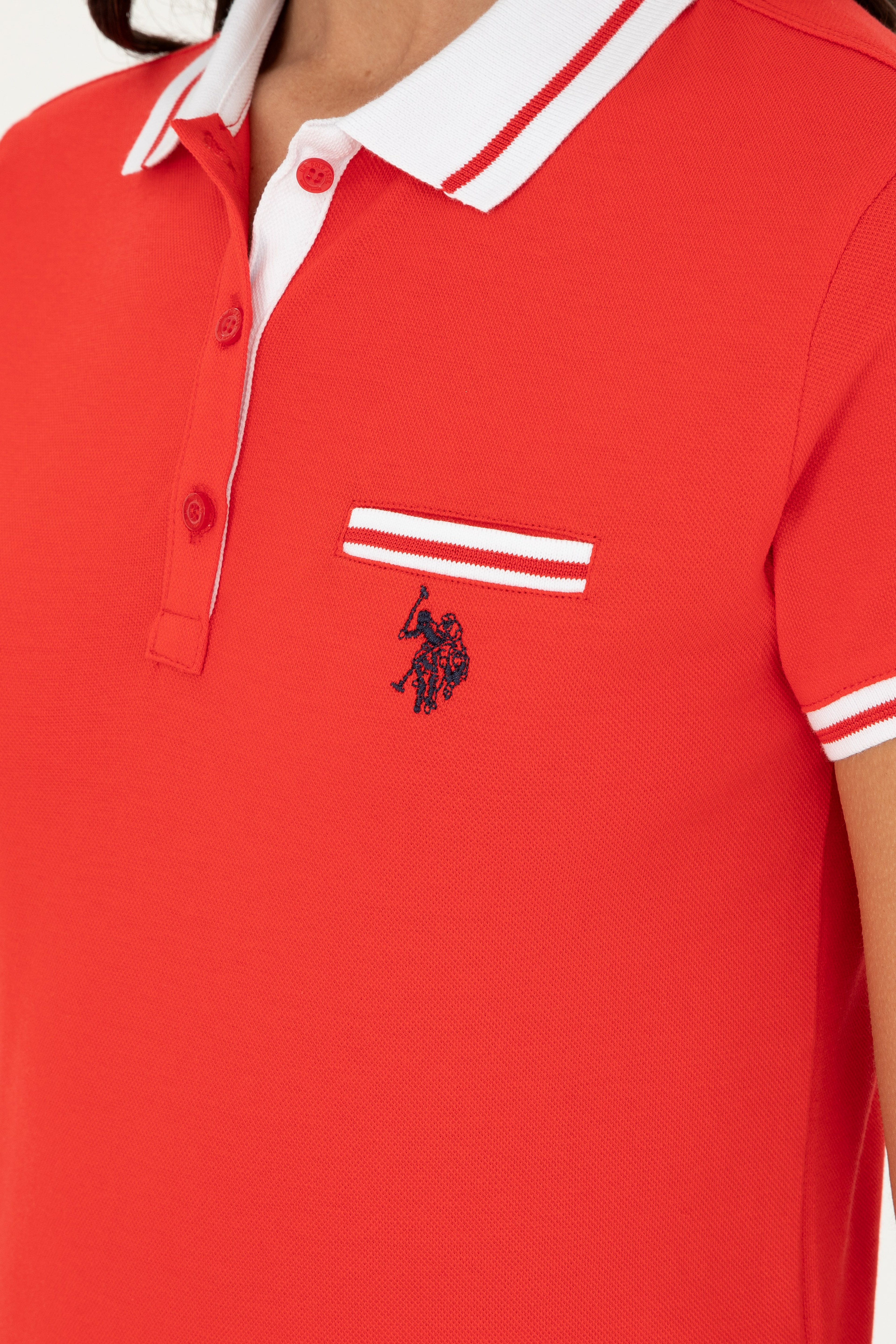 Kadın Kırmızı Polo Yaka Tişört - Image 7