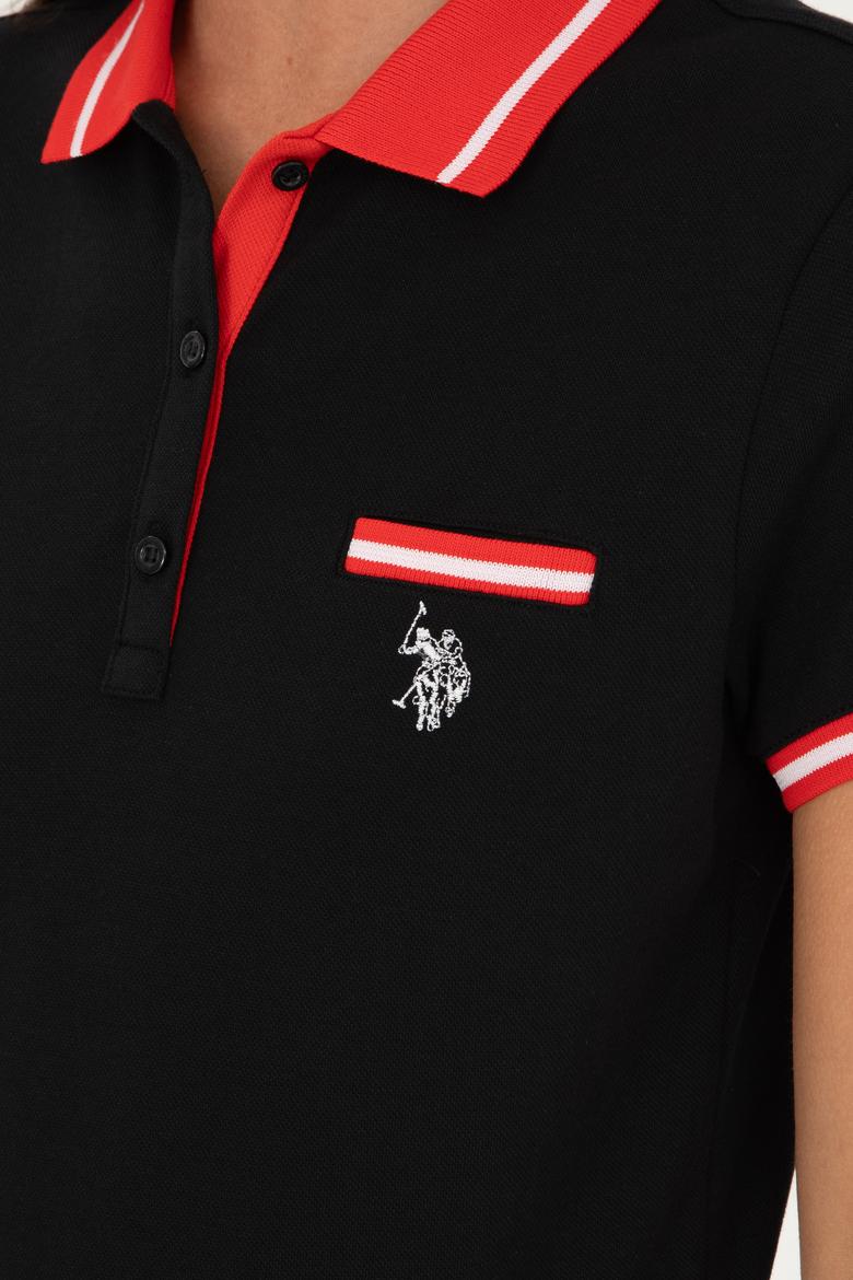 Kadın Siyah Polo Yaka Tişört - 50285842029