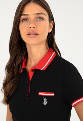 Kadın Siyah Polo Yaka Tişört - 50285842029