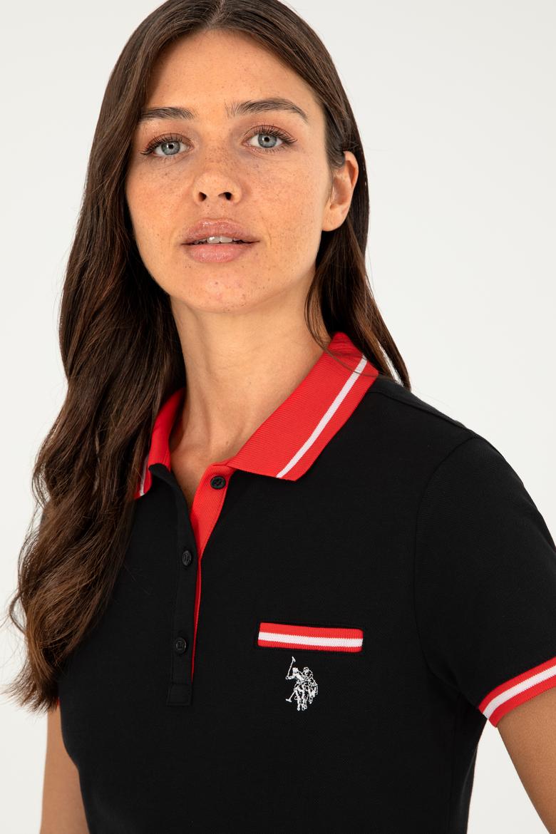 Kadın Siyah Polo Yaka Tişört - 50285842029