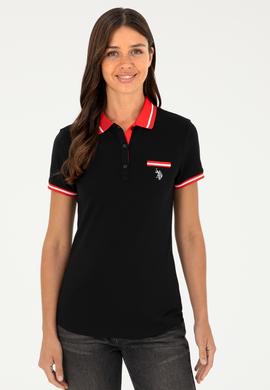 Kadın Siyah Polo Yaka Tişört - 50285842029