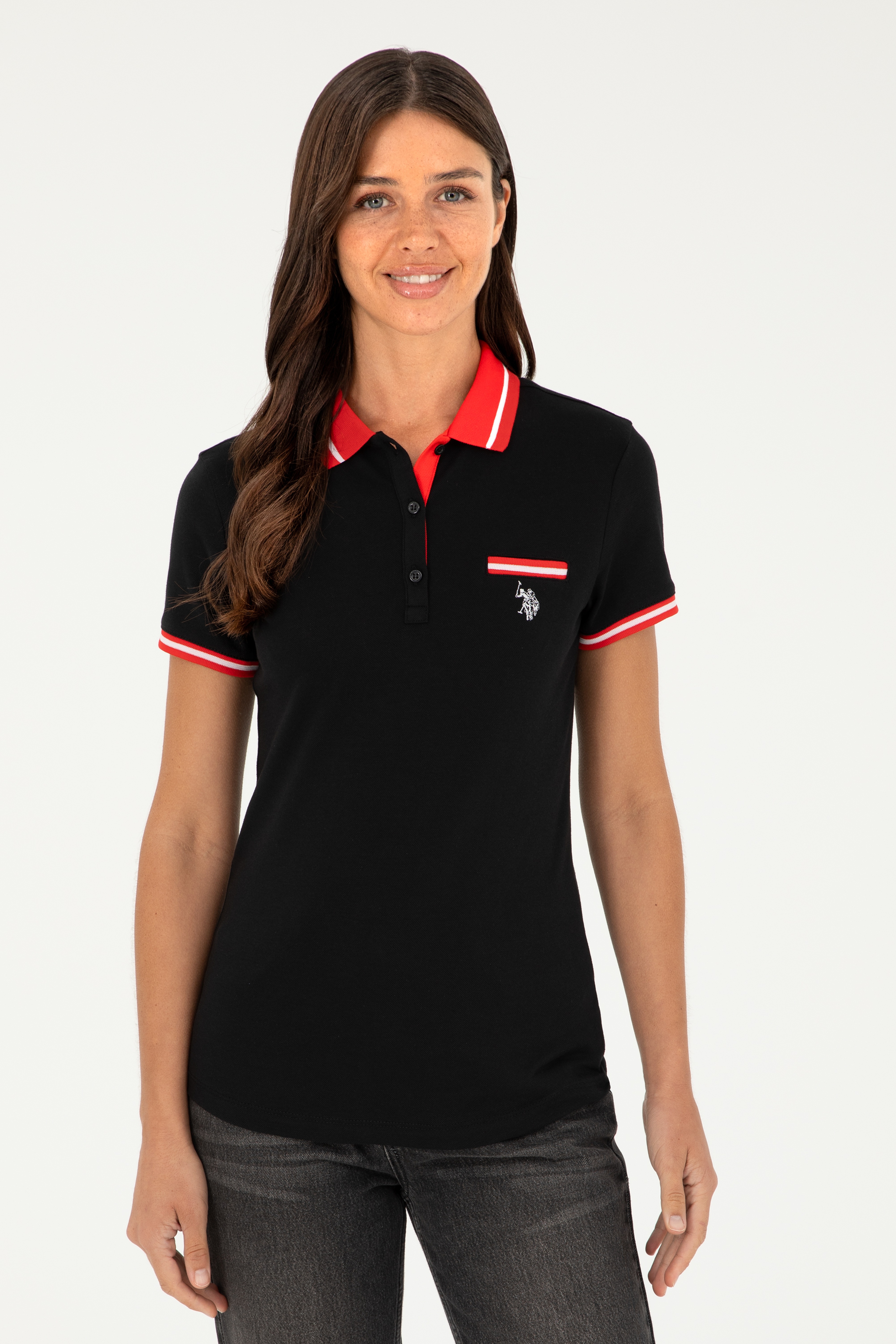 Kadın Siyah Polo Yaka Tişört - Image 1
