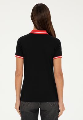 Kadın Siyah Polo Yaka Tişört - 50285842029