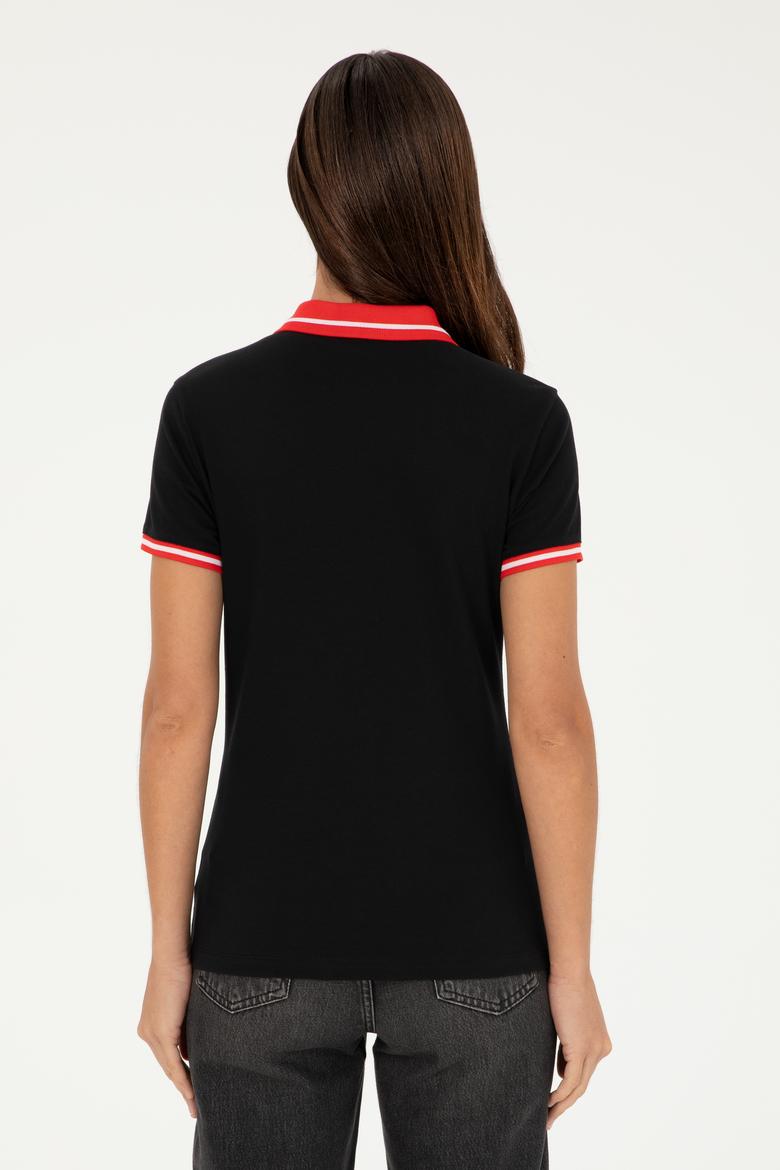 Kadın Siyah Polo Yaka Tişört - 50285842029