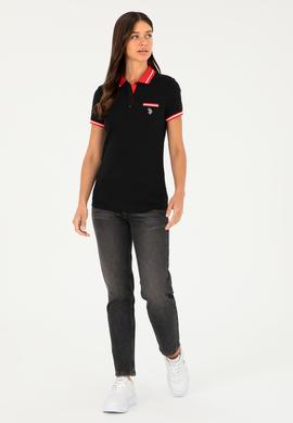 Kadın Siyah Polo Yaka Tişört - 50285842029