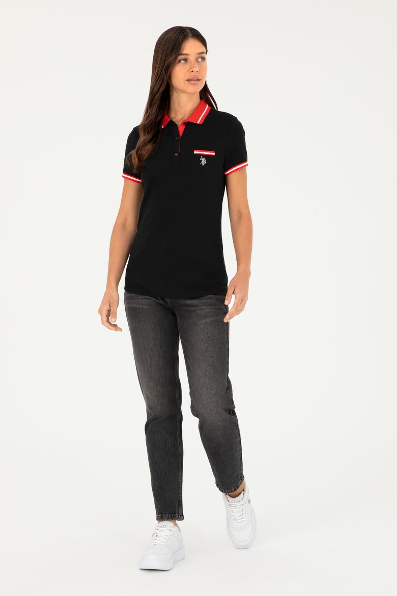 Kadın Siyah Polo Yaka Tişört - 50285842029