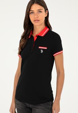 Kadın Siyah Polo Yaka Tişört - 50285842029