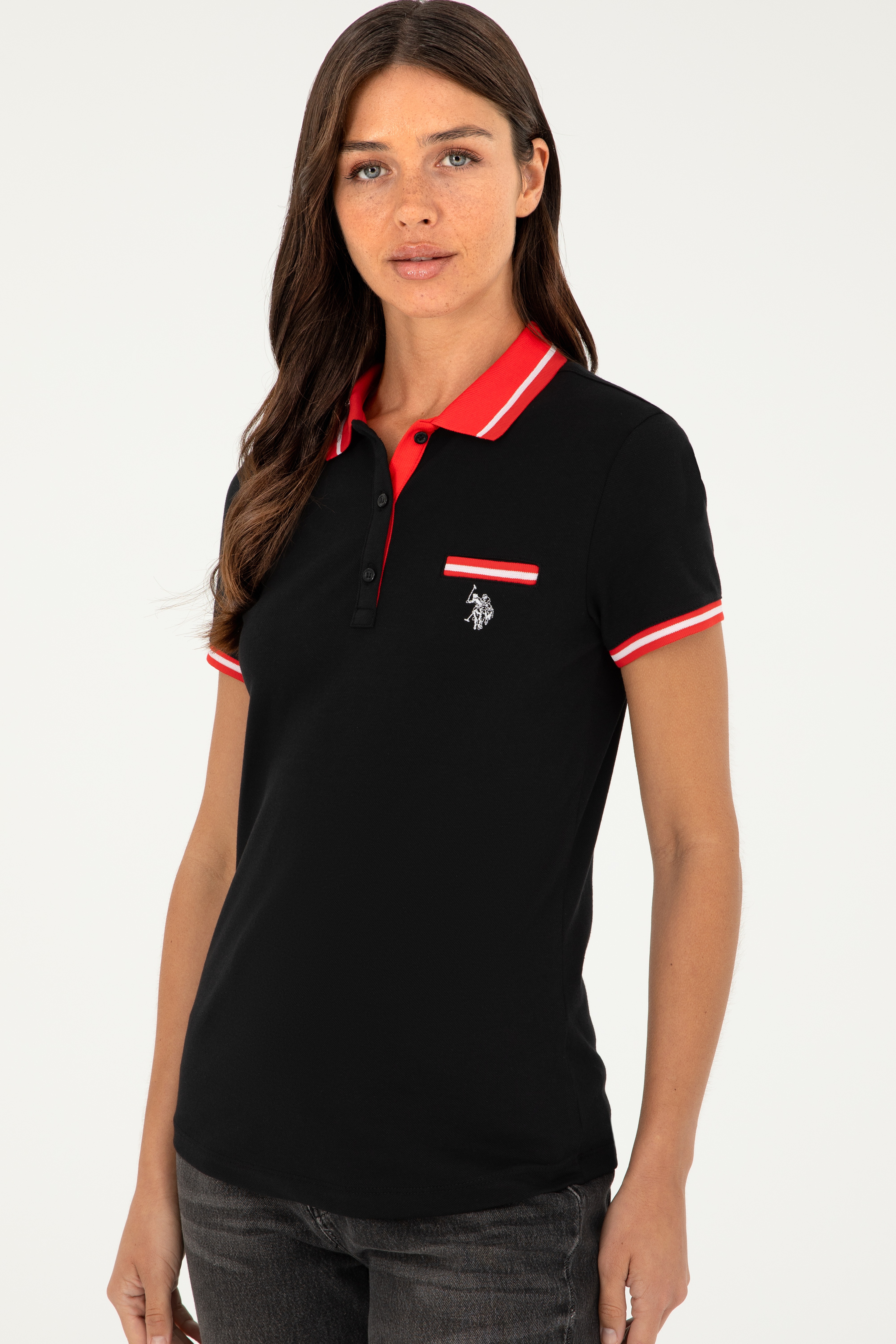 Kadın Siyah Polo Yaka Tişört - Image 3