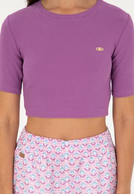 Kadın Mor Bisiklet Yaka Crop Tişört - 50281813047